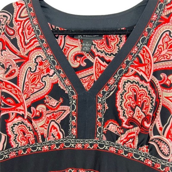 I.N.C Empire Waist Bell Sleeve Midi Dress Paisley Print Red/Black Size M - Picture 3 of 6